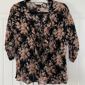 Ralph Lauren Denim & Supply Black Floral Blouse Ruffle Peasant Boho Size Medium